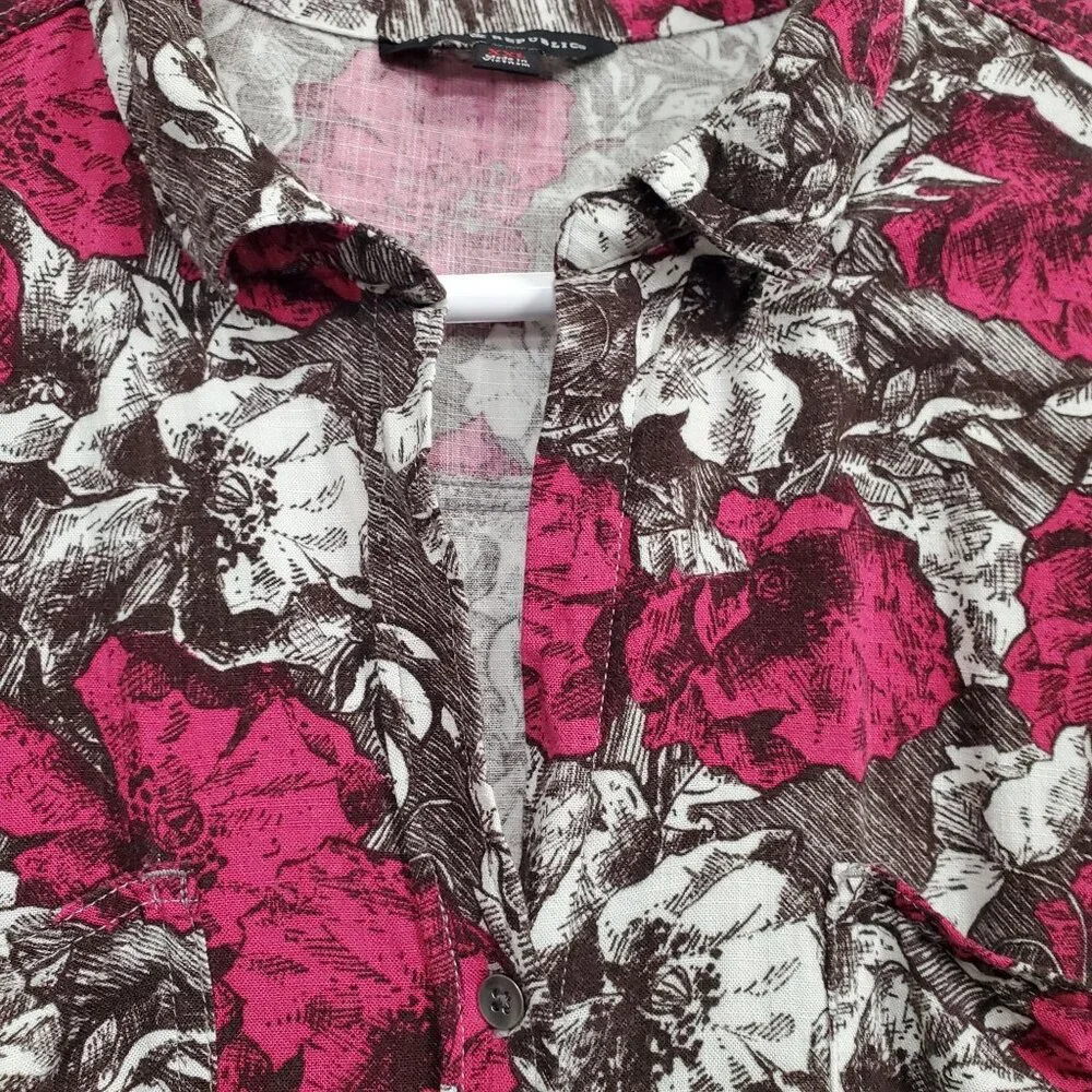 Rock & Republic Womens XXL Shirt Floral Button Up Rayon Roll Tab Light Blouse - Picture 10 of 12